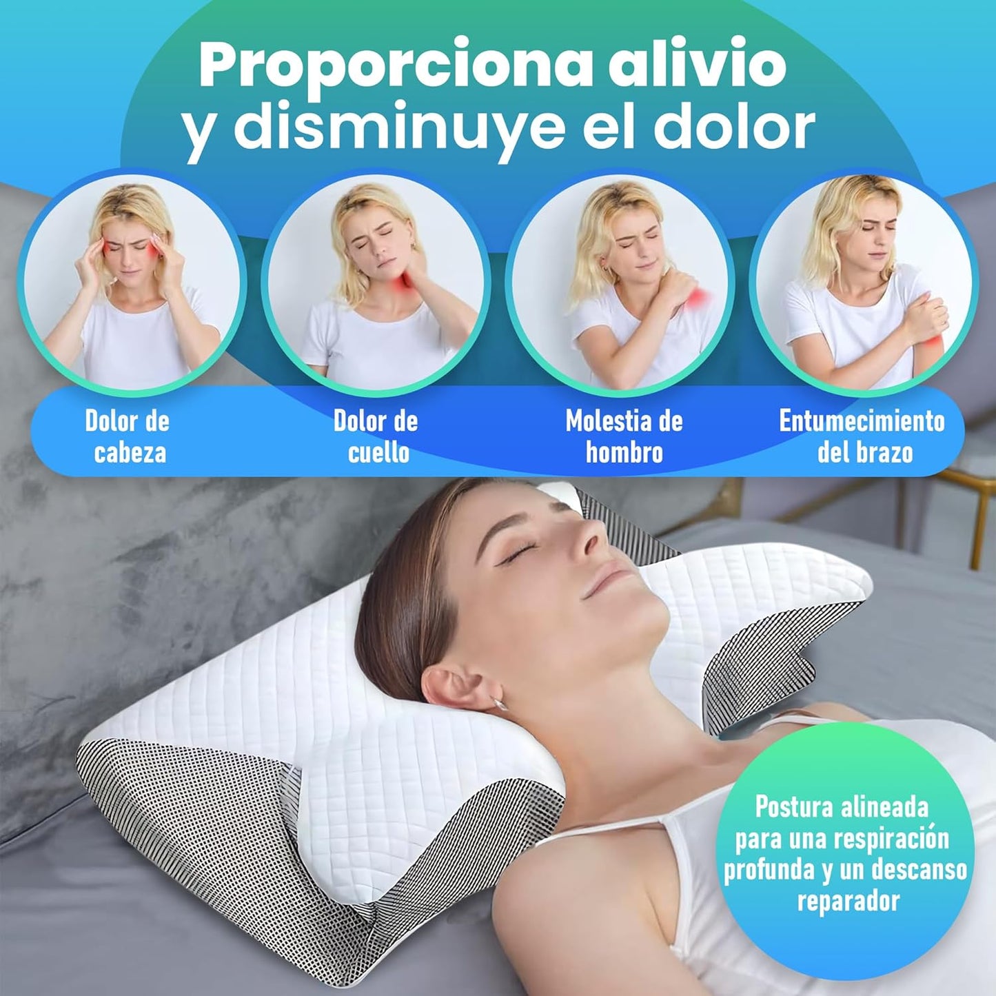 SueñoCervical Pro - almohada cervical 2 en 1 con espuma memoria.