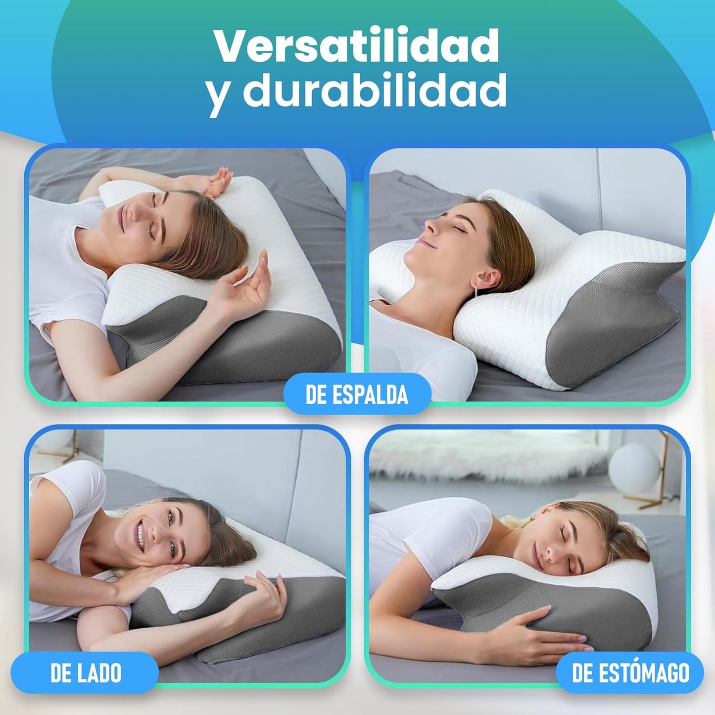 SueñoCervical Pro - almohada cervical 2 en 1 con espuma memoria.