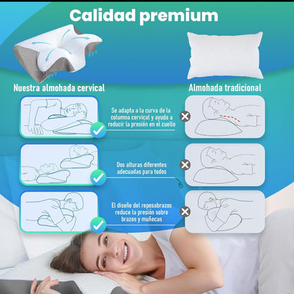 SueñoCervical Pro - almohada cervical 2 en 1 con espuma memoria.