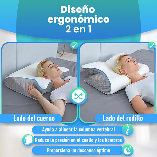 SueñoCervical Pro - almohada cervical 2 en 1 con espuma memoria.
